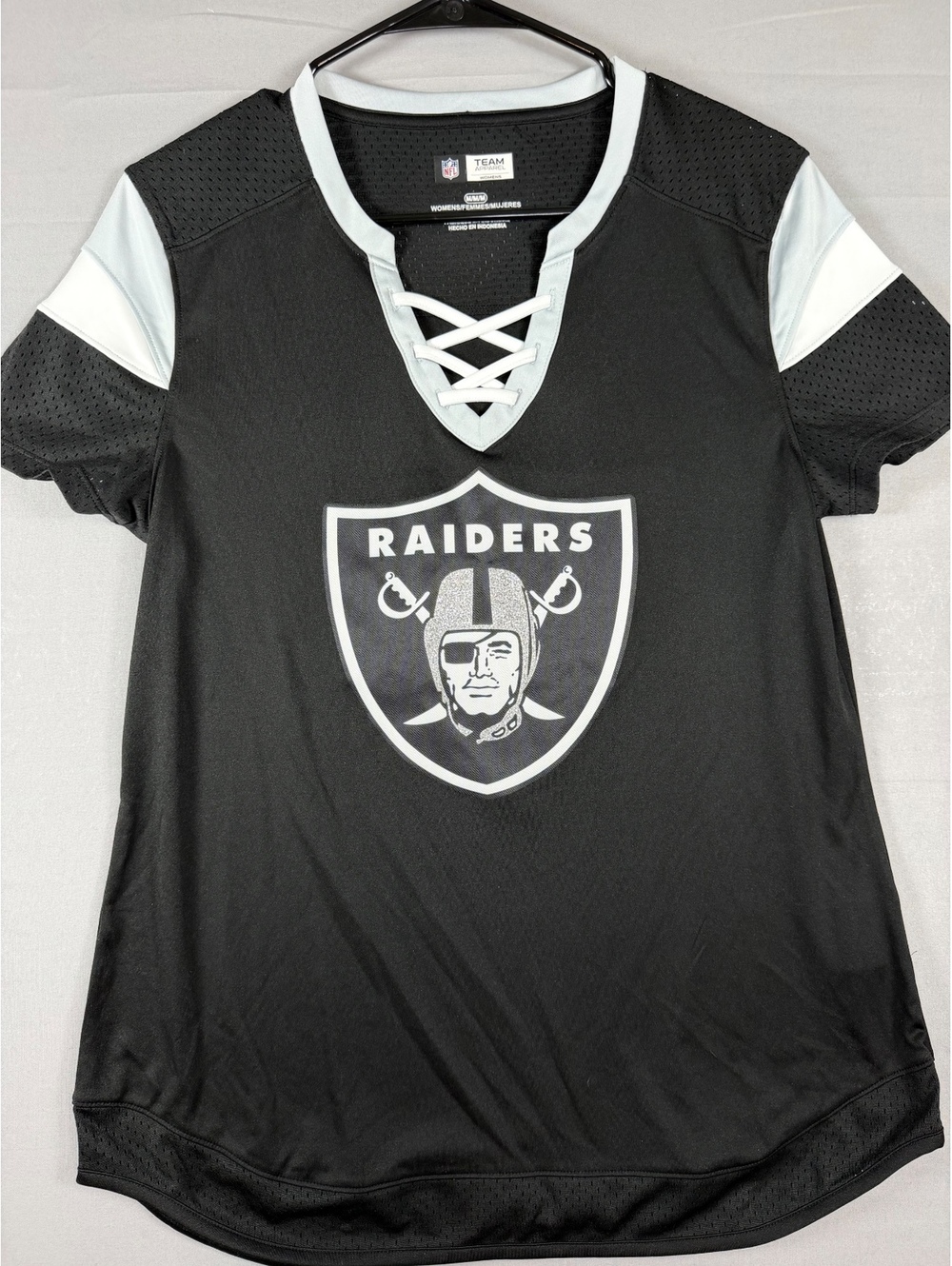 NFL Team Apparel Las Vegas Raiders Women’s Lace Up V-Neck T-Shirt
